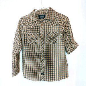 Jonathan Martin Casual Button Up Shirt Mens Medium Brown Black Plaid